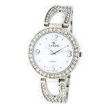 Cardy női karóra, ezüst színű tok kő díszítéssel, ezüst színű fémcsat, fehér számlap, quartz szerkezet, cseppmentes vízállóság