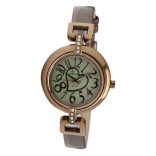 Cardy női karóra, bronz színű fémtok, barna színű szíj, zöld színű számlap, quartz szerkezet, cseppmentes vízállóság