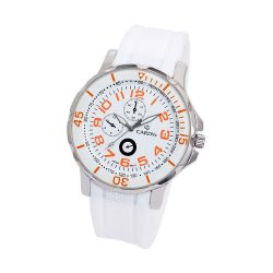   Cardy férfi karóra, ezüst színű fémtok, fehér műanyag szíj, fehér számlap, quartz szerkezet, cseppmentes vízállóság