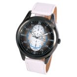 Cardy férfi karóra, gun (szürke) színű fémtok, fehér színű textilszövet szíj, fekete / fehér színű számlap, quartz szerkezet, cseppmentes vízállóság