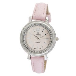   Cardy női karóra, ezüst színű fémtok, rózsaszínű szíj, rózsaszínű számlap, quartz szerkezet, cseppmentes vízállóság