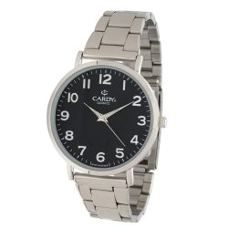   Cardy férfi karóra, ezüst színű fémtok, ezüst színű acél karcsat, fekete számlap, quartz szerkezet, cseppmentes vízállóság