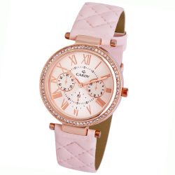   Cardy női karóra, rózsaarany színű fémtok, rózsaszínű szíj, rózsaarany színű számlap, quartz szerkezet, cseppmentes vízállóság