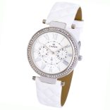 Cardy női karóra, ezüst színű fémtok kő díszítéssel, fehér szíj, ezüst színű számlap, quartz szerkezet, cseppmentes vízállóság