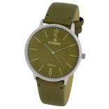 Cardy férfi karóra, ezüst színű fémtok, zöld színű szíj, zöld számlap, quartz szerkezet, cseppmentes vízállóság