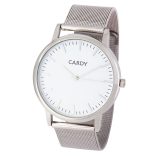 Cardy férfi karóra, ezüst színű fémtok, ezüst színű acél karcsat (mesh band), fehér számlap, quartz szerkezet, cseppmentes vízállóság