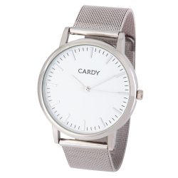  Cardy férfi karóra, ezüst színű fémtok, ezüst színű acél karcsat (mesh band), fehér számlap, quartz szerkezet, cseppmentes vízállóság