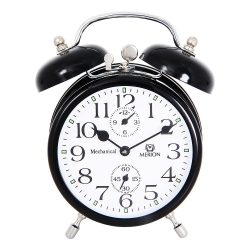   Merion fém ébresztőóra, mechanikus, fekete színű fémtok, fehér arab számos számlap