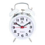 Merion fém ébresztőóra, mechanikus, fehér színű fémtok, fehér arab számos számlap