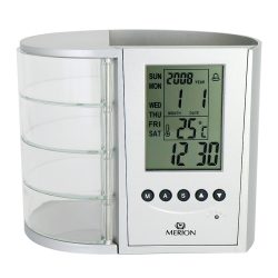   Merion ébresztőóra, LCD kijelző, ezüst színű műanyag tok, tolltartós