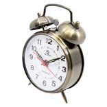 Merion fém ébresztőóra, mechanikus, bronz színű fémtok, fehér színű számlap