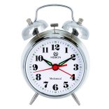 Merion fém ébresztőóra, mechanikus, fehér színű fémtok, arab számos fehér számlap