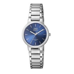   Q&Q női fémcsatos karóra, ezüst színű tok, ezüst színű szíj, kék színű számlap, S283J202Y