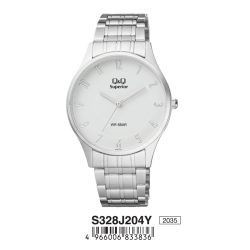   Q&Q férfi fémcsatos karóra, ezüst színű tok, ezüst színű szíj, fehér színű számlap, S328J204Y