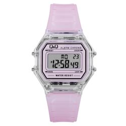   Q&Q női műanyag karóra, quartz/LCD, színtelen színű tok, rózsaszín szíj, M173J041Y