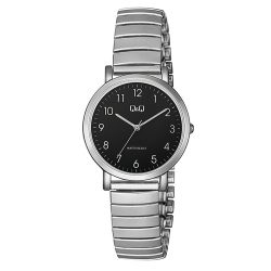   Q&Q női karóra, quartz, ezüst színű tok, ezüst színű karcsat, fekete számlap, QA21J205Y