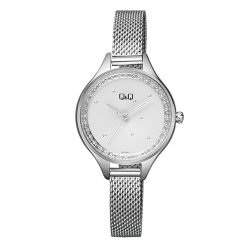   Q&Q női karóra, quartz, ezüst színű tok, ezüst színű karcsat (mesh band), fehér számlap, QB73J201Y