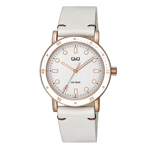 Q&Q női karóra, quartz, rózsaarany színű tok, fehér szíj, fehér számlap, QB85J101Y