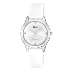   Q&Q női karóra, quartz, ezüst színű tok, fehér műanyag szíj, ezüst számlap, QZ51J311Y