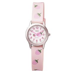   Q&Q gyerek karóra, quartz, ezüst színű tok, rózsaszín, figurás szíj, fehér, figurás számlap, QC29J304Y