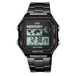  Q&Q férfi karóra, quartz/LCD, fekete színű fémtok, fekete színű acél karcsat, (világidő) M196J008Y