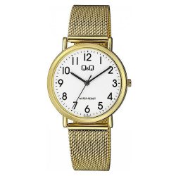   Q&Q karóra, quartz, arany színű fémtok, arany színű acél karcsat (mesh band), fehér színű számlap, Q05A-009PY