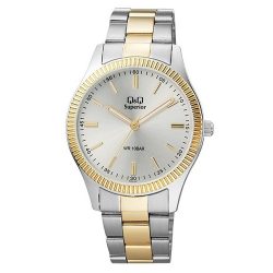   Q&Q férfi karóra, quartz, ezüst színű acél tok, fehér színű számlap, bicolor színű acél karcsat, (Superior) S294J401Y
