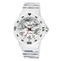   Q&Q férfi karóra, quartz, világosszürke színű műanyag tok, terep mintás számlap, terep mintás műanyag szíj, V02A-012VY