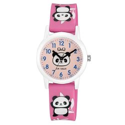   Q&Q gyerek karóra, quartz, fehér színű műanyag tok, rózsaszínű számlap, ciklámen színű műanyag szíj, V23A-006VY