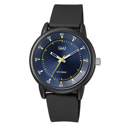   Q&Q férfi karóra, quartz, fekete színű műanyag tok, kék színű számlap, fekete színű műanyag szíj, V29A-004VY