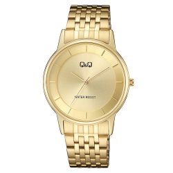   Q&Q férfi karóra, quartz, arany színű fémtok, pezsgő színű számlap, arany színű acél karcsat, C62A-003PY