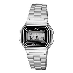   Q&Q férfi digitális karóra, quartz, ezüst színű tok, LCD kijelzés, ezüst színű acél karcsat, G17A-001JY