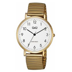   Q&Q férfi rugóscsatos karóra, quartz, arany színű tok és csat, fehér számlap, QA20J034Y