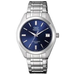   Q&Q Superior férfi fémcsatos karóra, quartz, ezüst színű tok és csat, kék számlap, S286J212Y