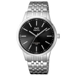   Q&Q Superior férfi fémcsatos karóra, quartz, ezüst színű tok és csat, fekete számlap, S280J212Y