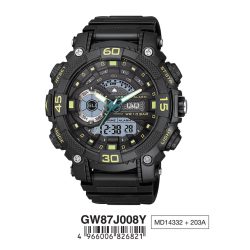  Q&Q férfi műanyag karóra, quartz/LCD, fekete/zöld színű, GW87J008Y