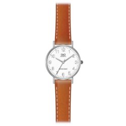   Q&Q női szíjas karóra, quartz, ezüst színű tok, barna szíj, fehér számlap, Q979J324Y