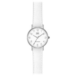   Q&Q női szíjas karóra, quartz, ezüst színű tok, fehér szíj, fehér számlap, Q979J334Y
