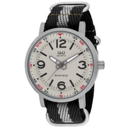   Q&Q férfi vászonszíjas karóra, quartz, ezüst színű tok, Q892J503Y
