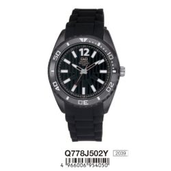   Q&Q férfi szilikon szíjas karóra,quartz,fekete színű tok, Q778J502Y