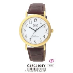   Q&Q férfi szíjas karóra, quartz, arany színű tok, C150J104Y