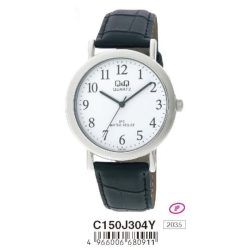   Q&Q férfi szíjas karóra, quartz, ezüst színű tok, C150J304Y
