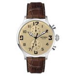 ASTRON 5506-5 férfi karóra, multifunkciós, ezüst színű nemesacél tok, barna bőrszíj, pezsgőszínű számlap, keményített ásványüveg, quartz szerkezet, cseppmentes vízállóság