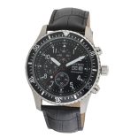 ASTRON 5508-0 férfi karóra, ezüst színű nemesacél tok, fekete bőrszíj, fekete számlap, keményített ásványüveg, chronograph quartz szerkezet, 50 m (5 ATM) vízállóság