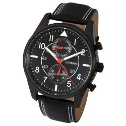   ASTRON 5534-0 férfi karóra, multifunkciós, fekete színű nemesacél tok, fekete bőrszíj, fekete számlap, keményített ásványüveg, quartz szerkezet, 50 m (5 ATM) vízállóság