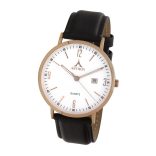 ASTRON 5536-8 férfi karóra, rózsaarany színű nemesacél tok, sötétbarna bőrszíj, fehér számlap, keményített ásványüveg, quartz szerkezet, cseppmentes vízállóság