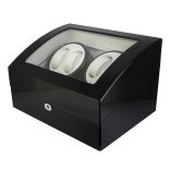 Óraforgató doboz, 4 db + 6 db órához, kívül fekete fa magasfényű felület, belül fehér műbőr borítás