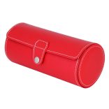 Óratartó doboz (utazós), 2 óra rekesz +1 ékszer rekeszes, kívül piros műbőr borítás, belül fekete textil 