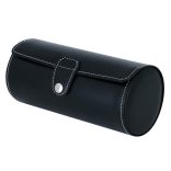 Óratartó doboz (utazós), 3 óra rekeszes, kívül fekete műbőr borítás, belül krém színű textil 