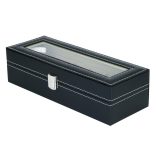 Óratartó doboz, 6 rekeszes, kívűl fekete műbőr borítás, belűl fehér textil 